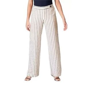 J.Jill Linen Blend Nautical Straight Wide Leg Pants Women 14 White Black Striped